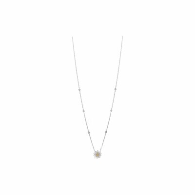 Collier Little Sun en or blanc, diamant jaune et diamants